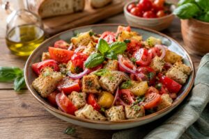 Toszkána ízei – hagyományos panzanella, toszkán kenyérsaláta paradicsommal és bazsalikommal