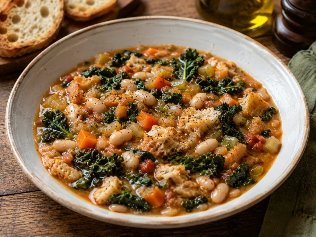 Ribollita – hagyományos toszkán leves fehérbabbal, zöldségekkel és kenyérrel