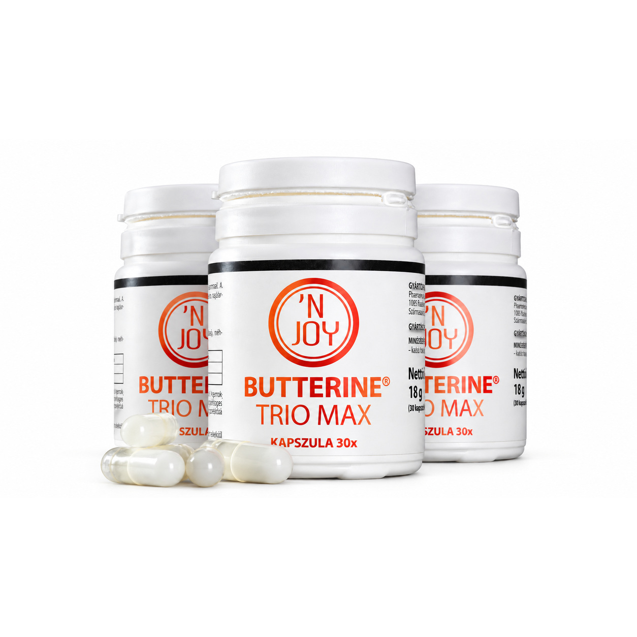 Butterine TRIO MAX vajsavtartalmú étrend-kiegészítő kapszula, termékcsomagolás